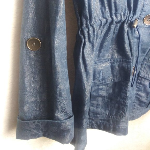 CHICO's Anorak Utility Metallic Blue Chambray Jacket Women's Size 1 (8/1… - Picture 8 of 16